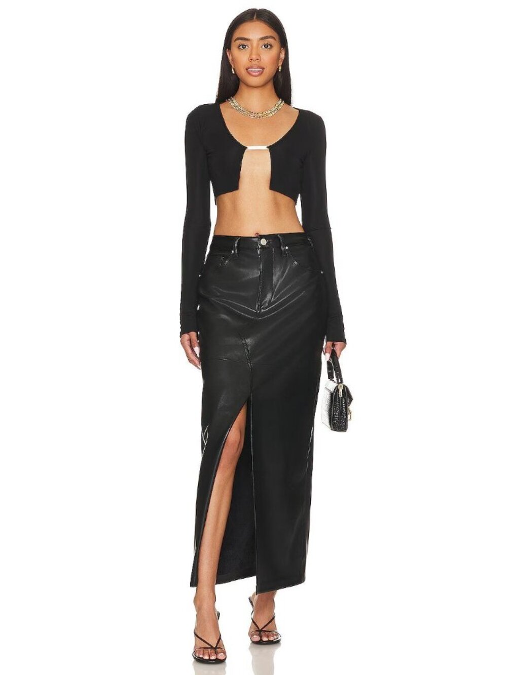 BlankNYC Leather Midi Skirt in Night Talk 28 Womens Vegan Faux Leather